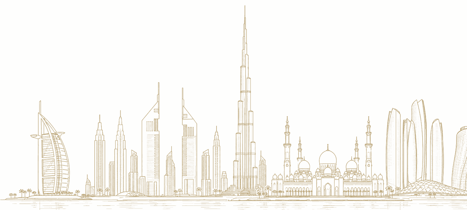 Line illustration of the UAE skyline