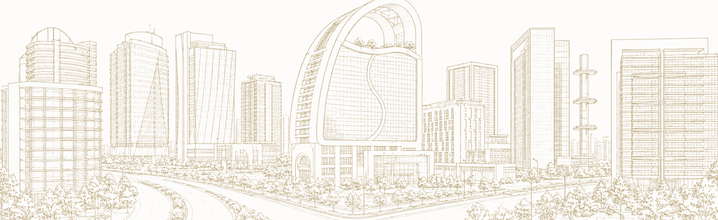 Line illustration of the GIFT City skyline, Gujarat