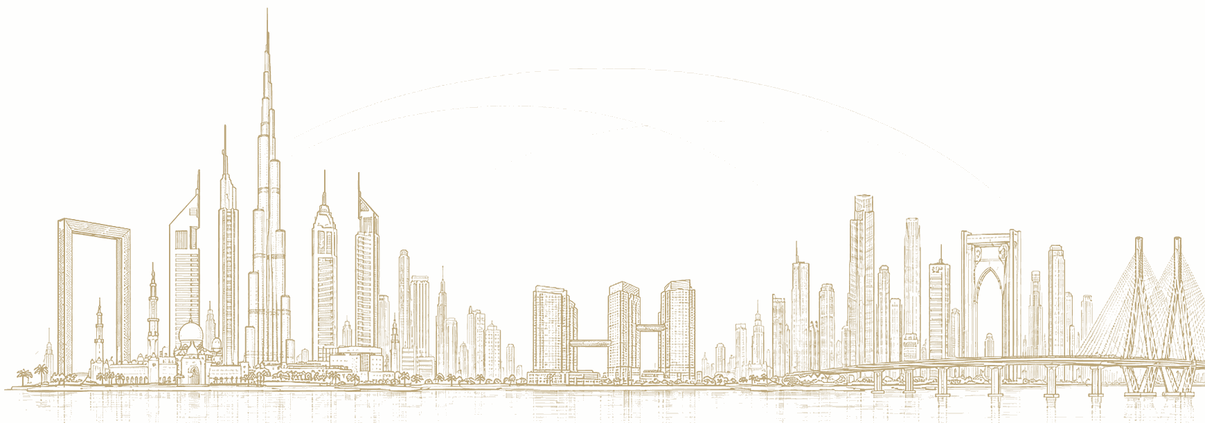 Line illustration of the UAE and India skylines linked across the cross-border corridor