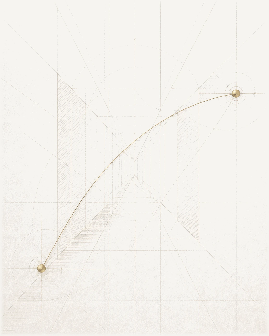 Abstract drafting artwork — two gold points joined by a rising arc, the India–UAE corridor
